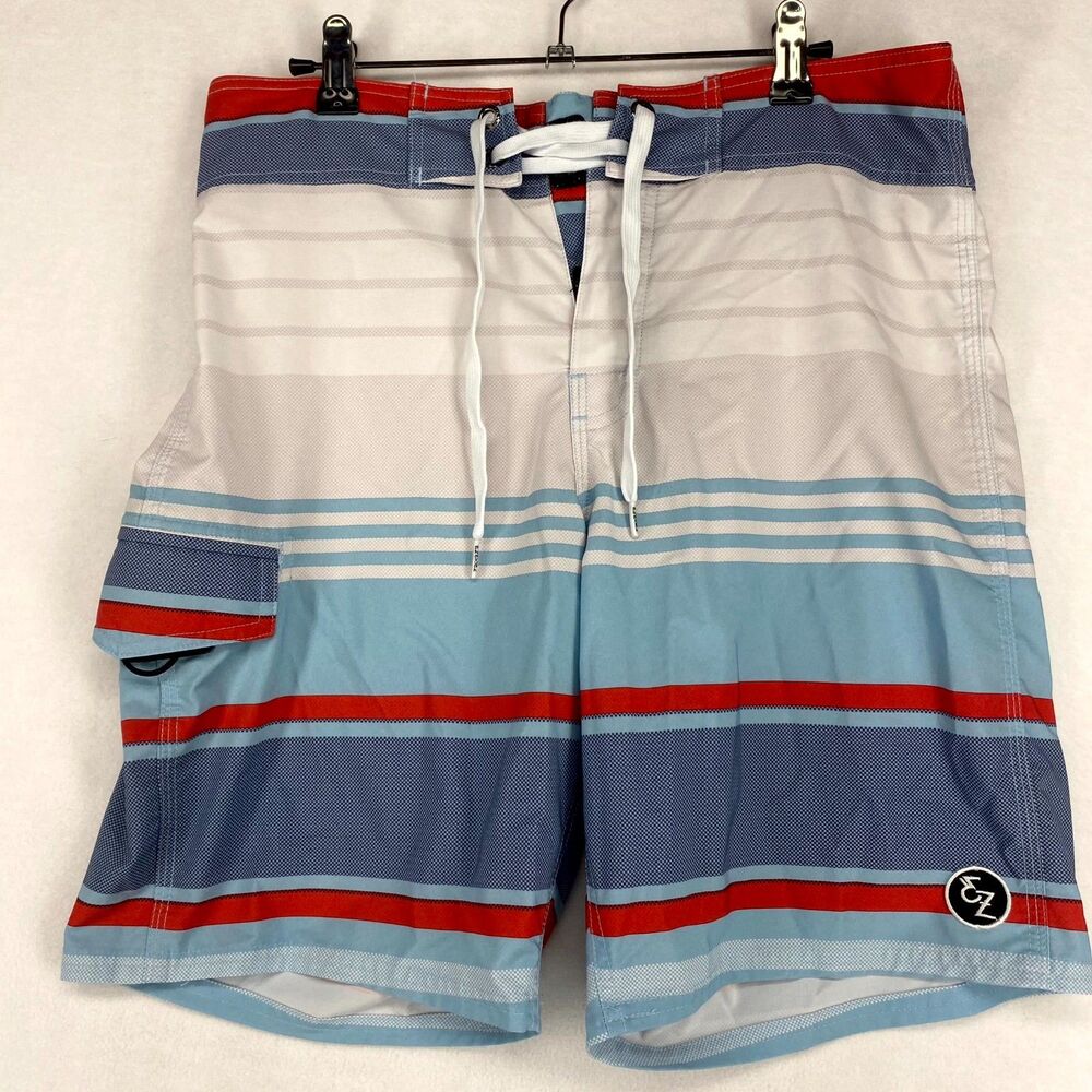 Ezekiel Men's Striped Board‎ Shorts Size 30 Red Blue White Swim Trunks